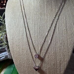 Silver .925 Beautiful Crystal & Heart Pendant Double Necklace